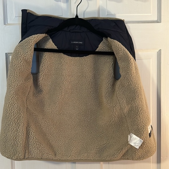 Lands End Kids Youth Puffer Fleece Lined Vest Size 7 navy/tan outdoor w/pockets - Picture 8 of 11
